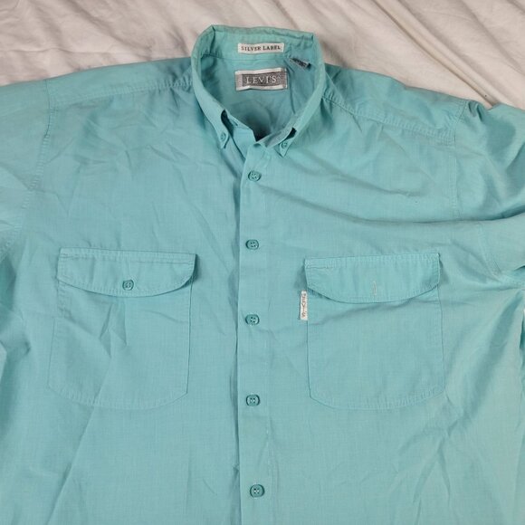 Levis Silver Label Mens Large Short Sleeve Button Down Shirt Turquoise - Picture 3 of 9